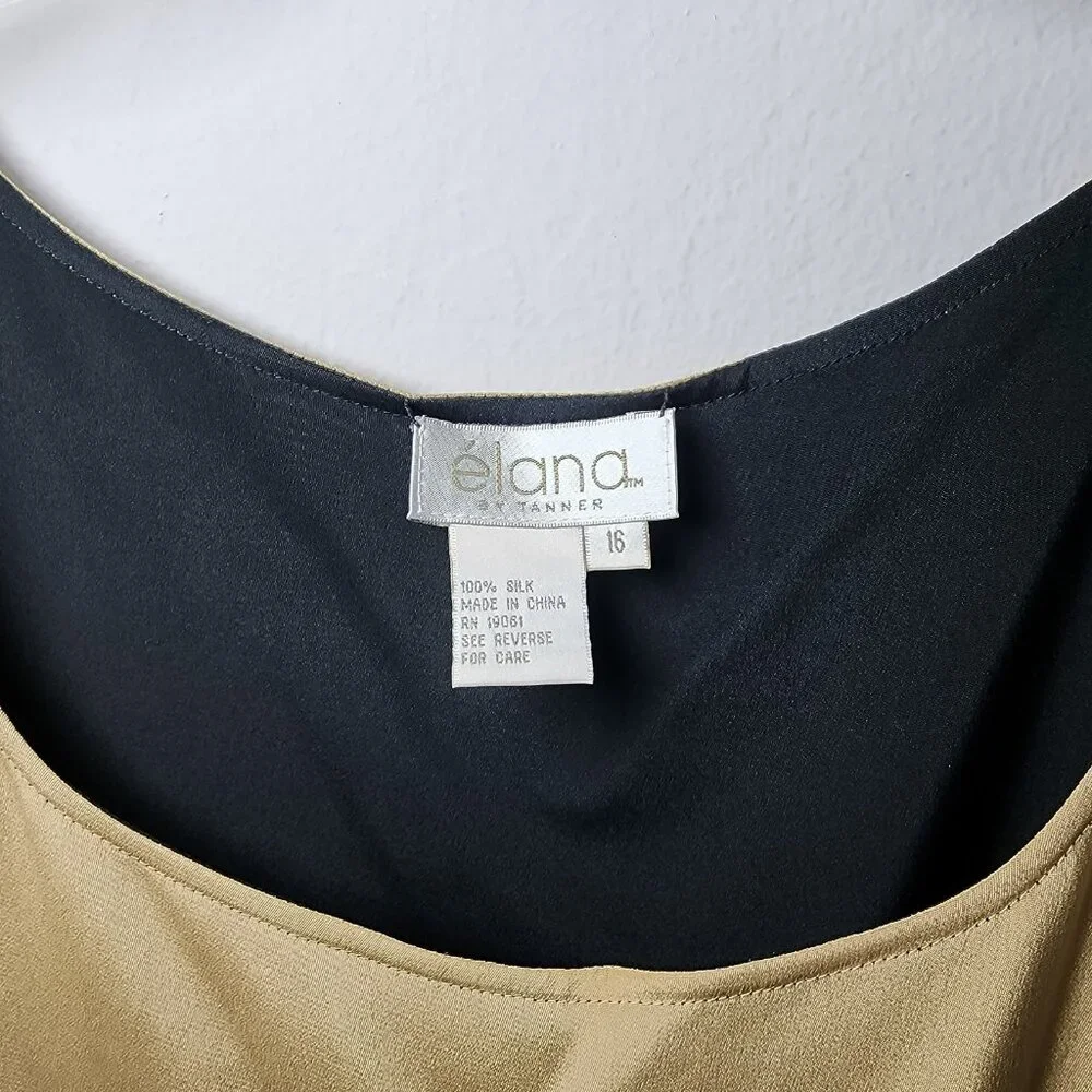 Elana Tanner 100% Silk Sleeveless Blouse Tan Size 16 Scoop Neck Solid Top - Picture 2 of 4